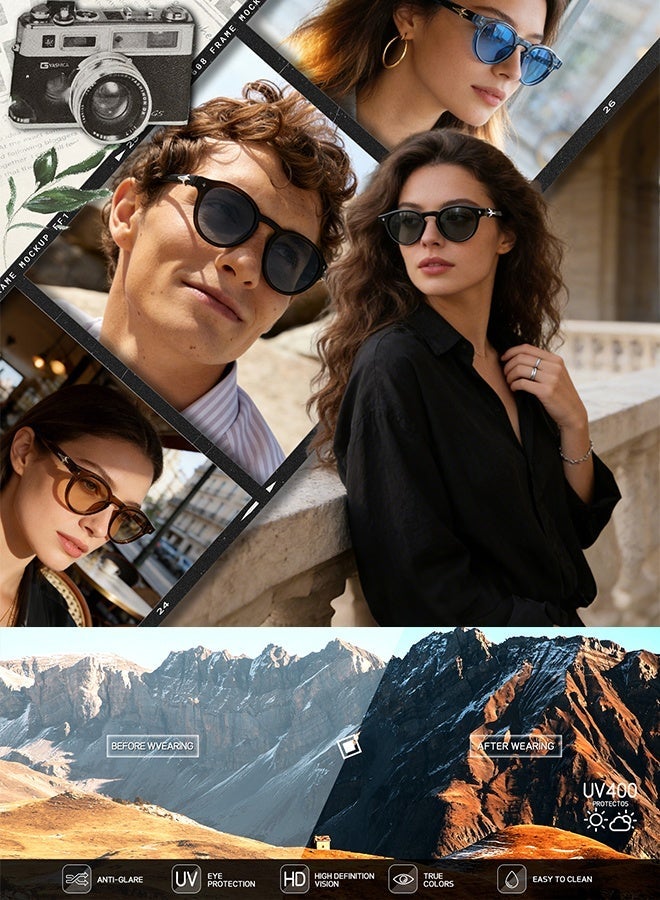 AZorb 2026 NEW Sunglasses Men Women - Propionic Acid Embedded Metal Frame Round Superior Quality Sun Glassess Men's Ladies Retro Sunglass UV400 Protection Shades for Travel Driving Daily Black - Image 4